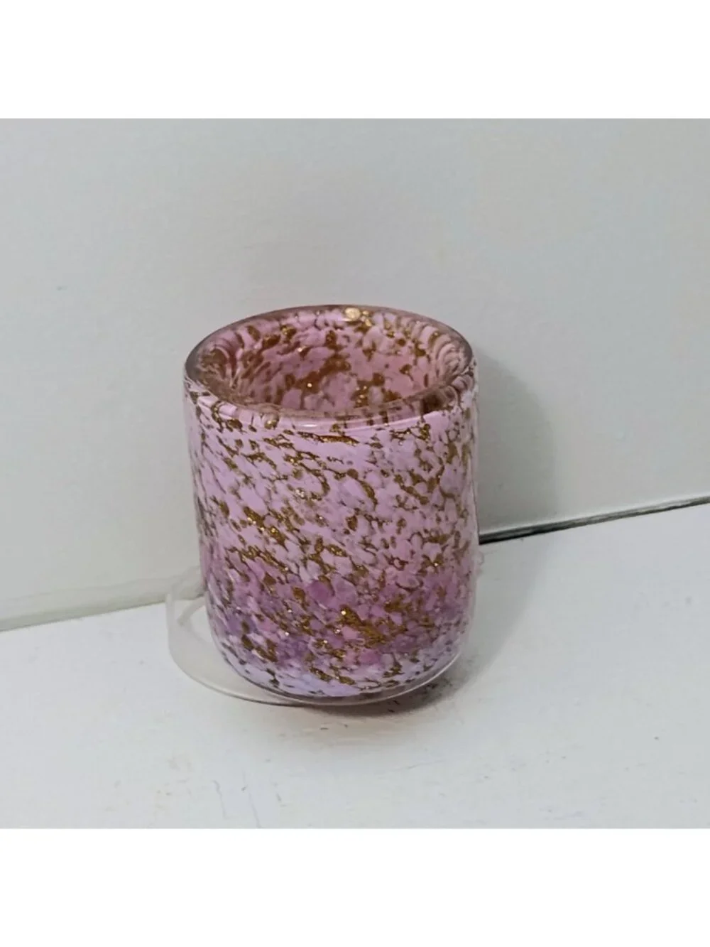 Vtg Murano Pink Gold Glitter Votive Candle Holder or Cup 3